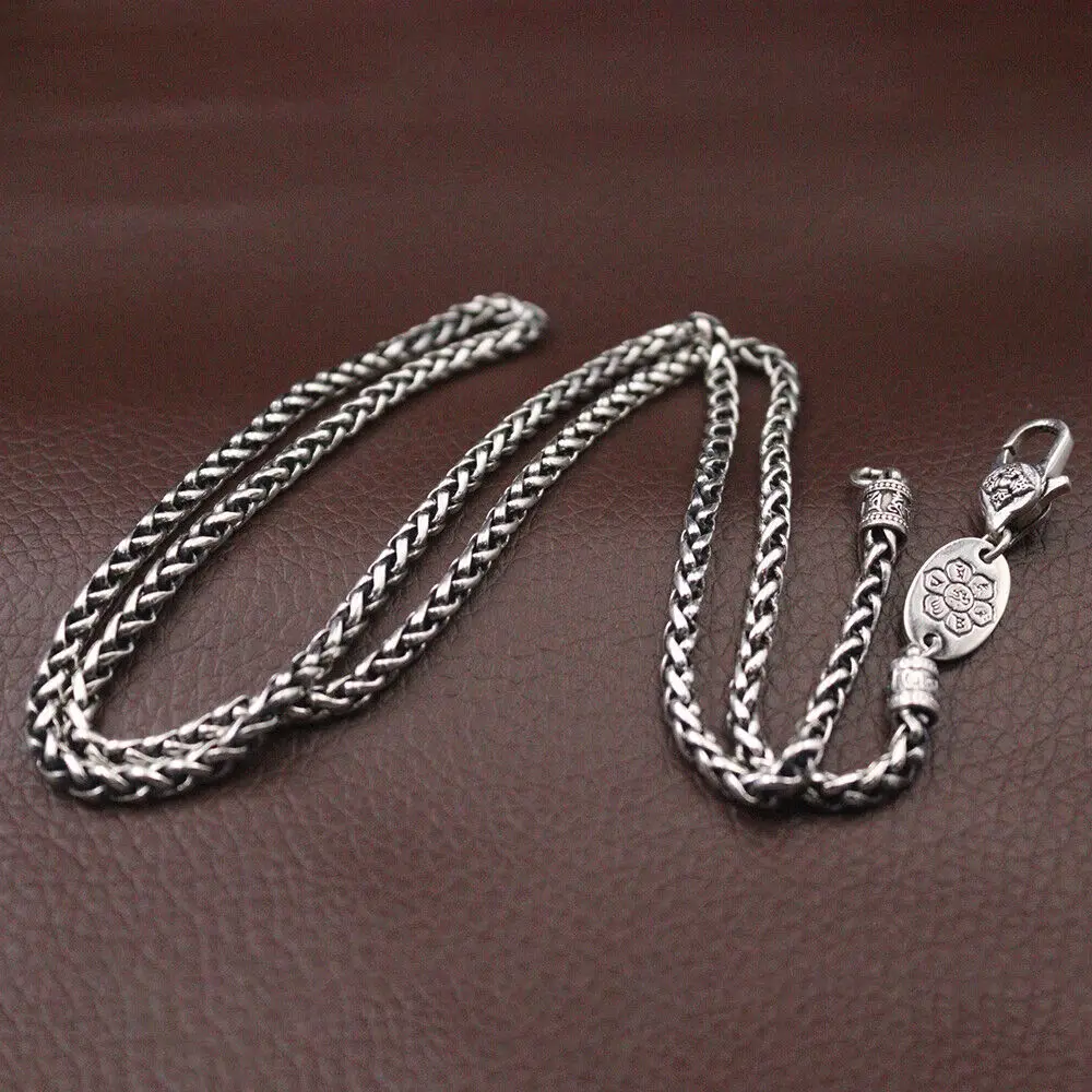 Real 925 Sterling Silver 3mm Wheat Link Chain Men's Necklace 21.6inch Stamped