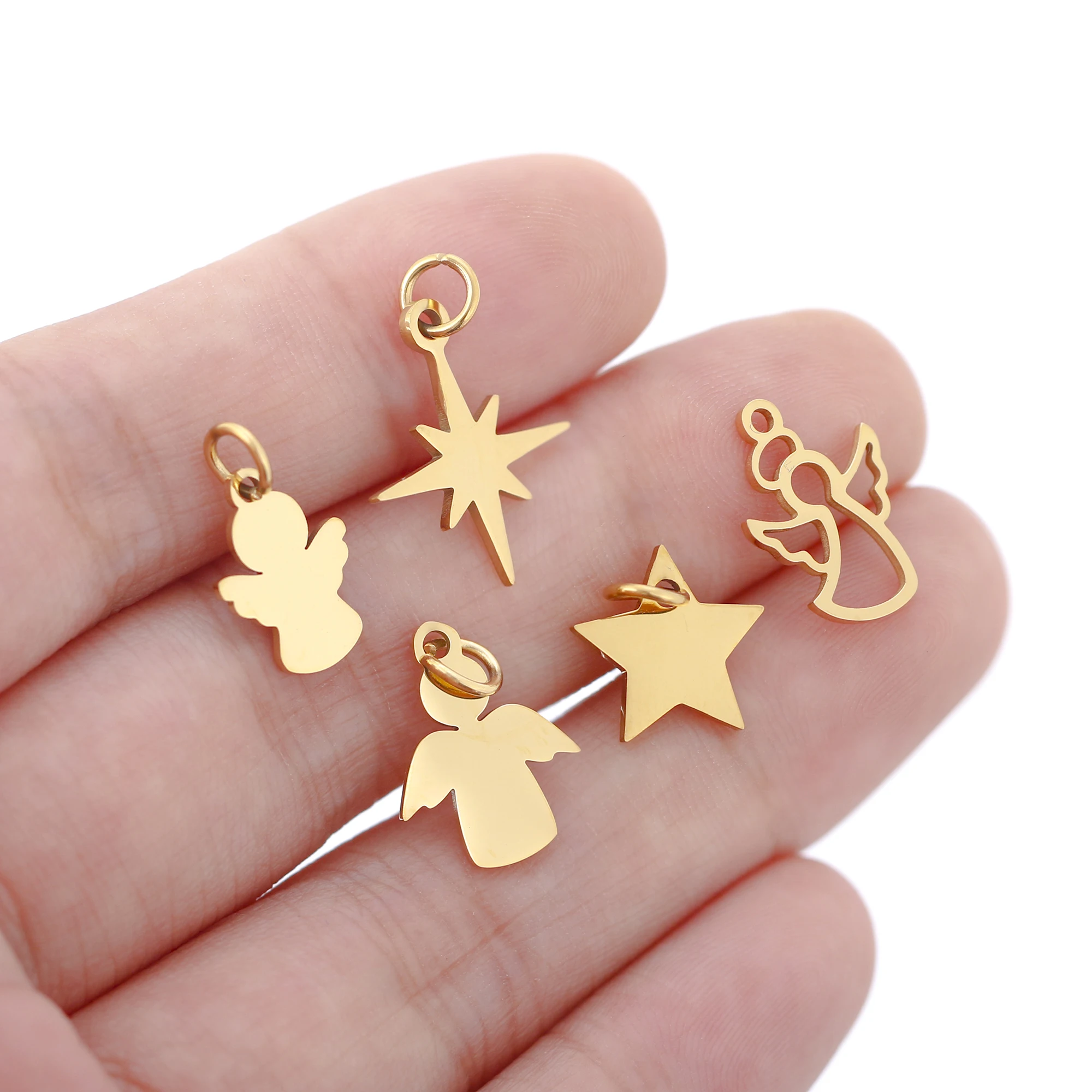 5 Stück Edelstahl Weihnachtsstiefel & Lebkuchenmann & Schneemann & Glocke Charms Anhänger für DIY Neujahrsgeschenke Schmuckherstellung Zubehör – Detail 14