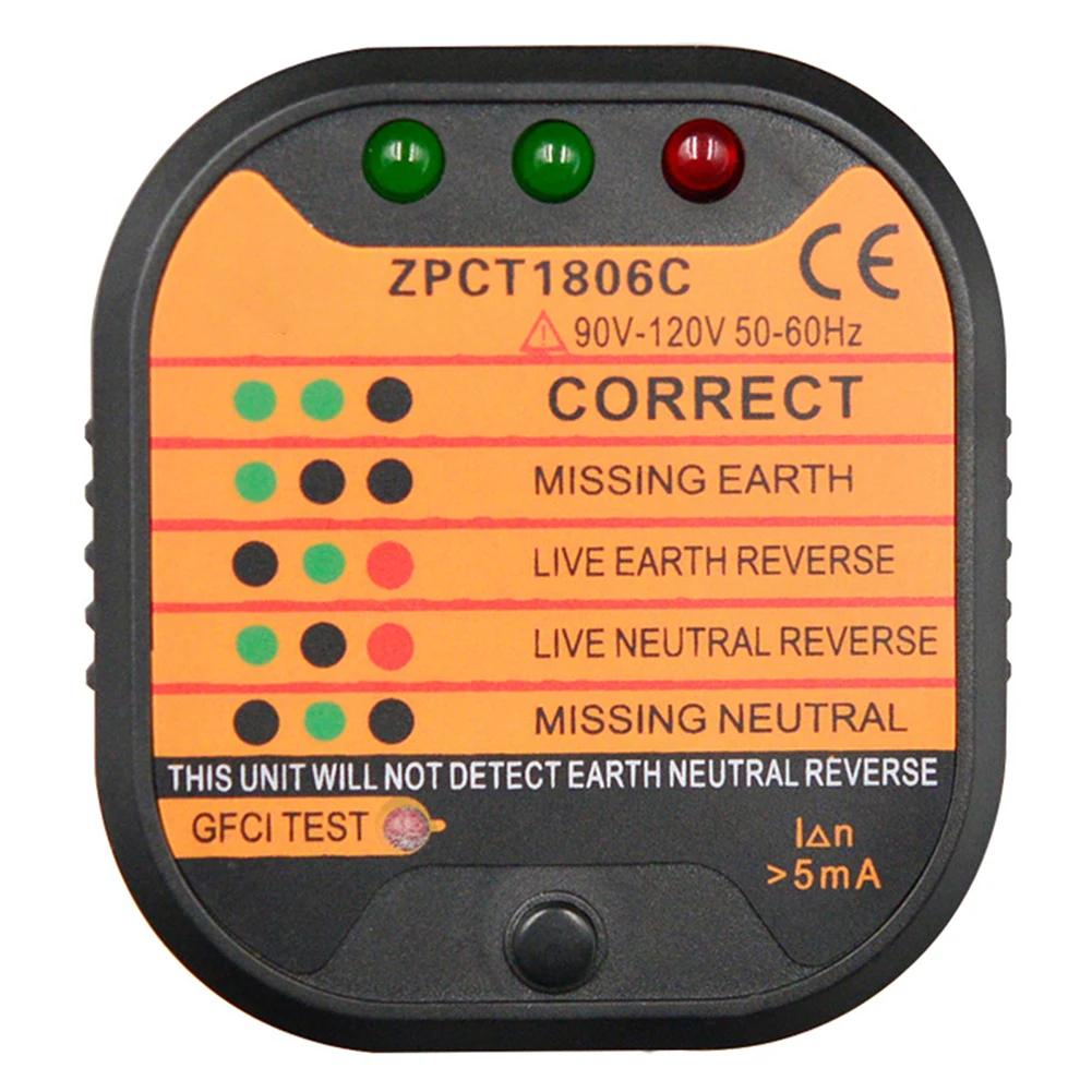 Breaker Ground Tester Portable Safety Instrument Safety Inspections IEC1010-1 Compliant LED Light Indication Trip Current 30mA