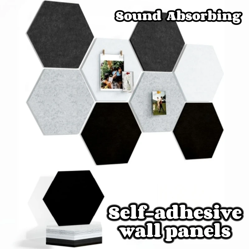 6/12pcs Hexagon Acoustic Panels Felt Sound Absorbing Wall Panels for Home Office Studio Recording Room Interior Wall Decoration