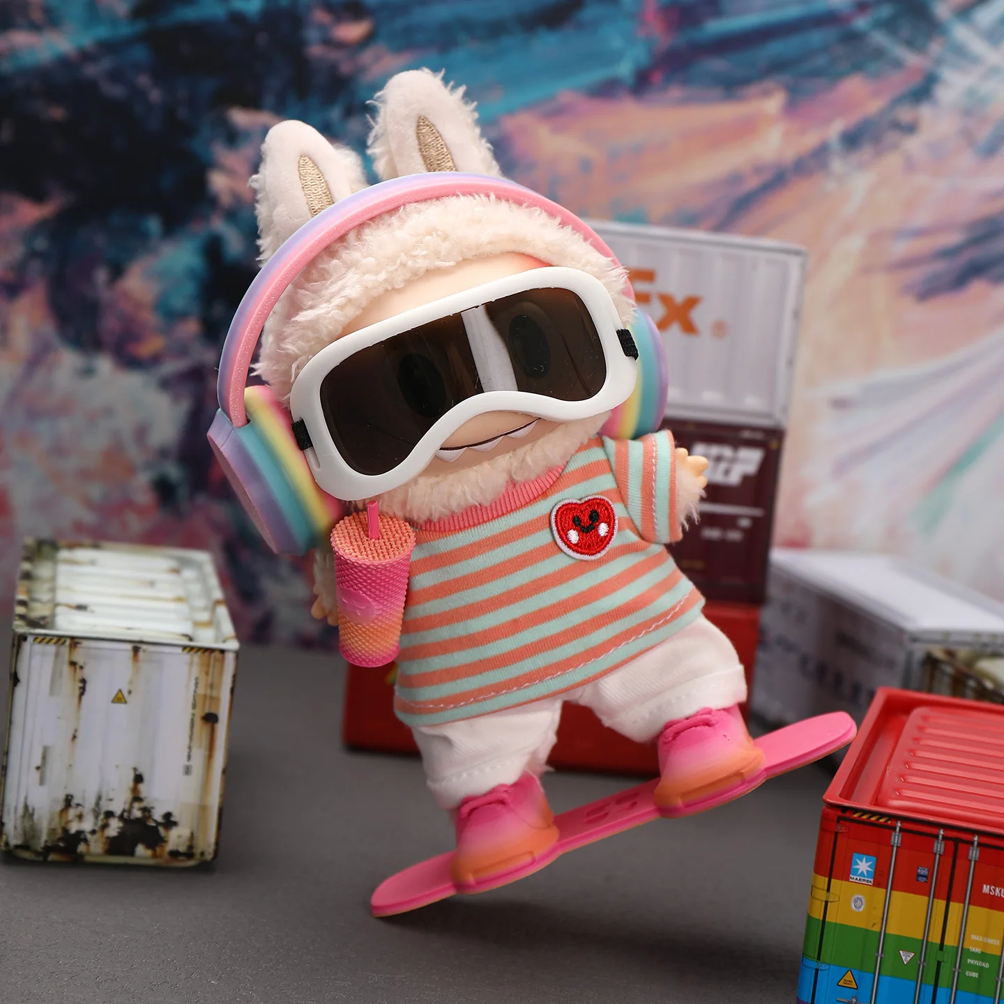 

For 17cm Labubu Macaron Clothing Skiing Set Goggles Snowboard Headphones Beverages V1 V2 V3 Labubu Clothes Doll Accessories Toys
