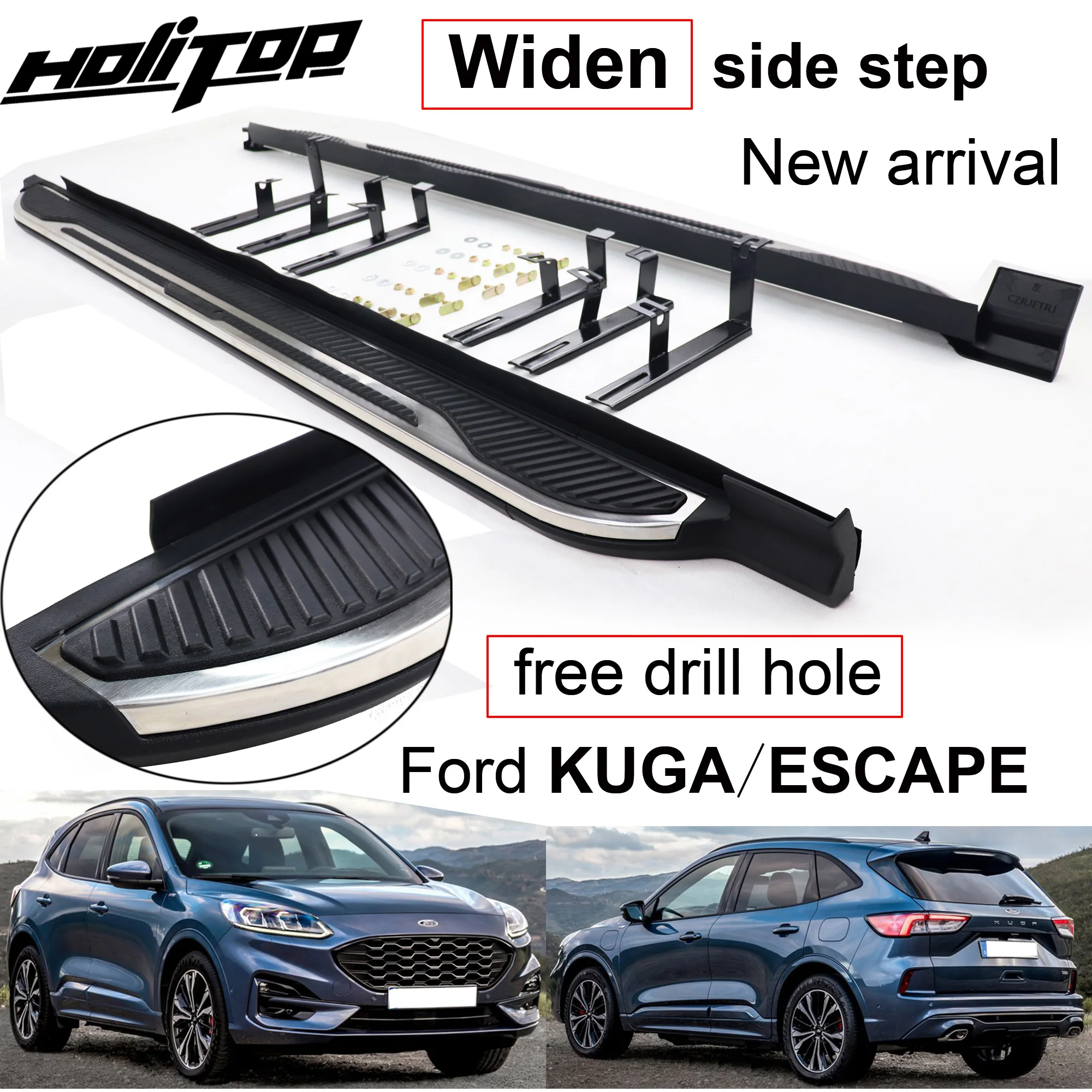 HOT running board side step bar for Ford Escape Kuga 2020 2021 2022 2023 2024,free drill hole,widen design,ISO9001 quality