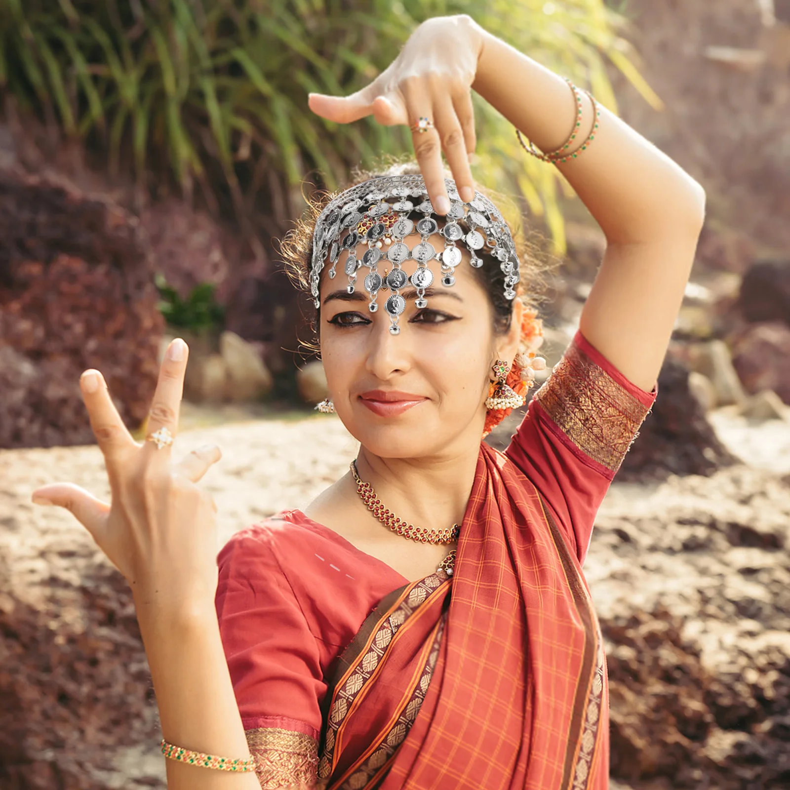 الهندي الرقص خوذة الرقص الشرقي زي الفضة رئيس سلسلة مهرجان الزفاف أداء إكسسوارات الشعر النساء الفتيات