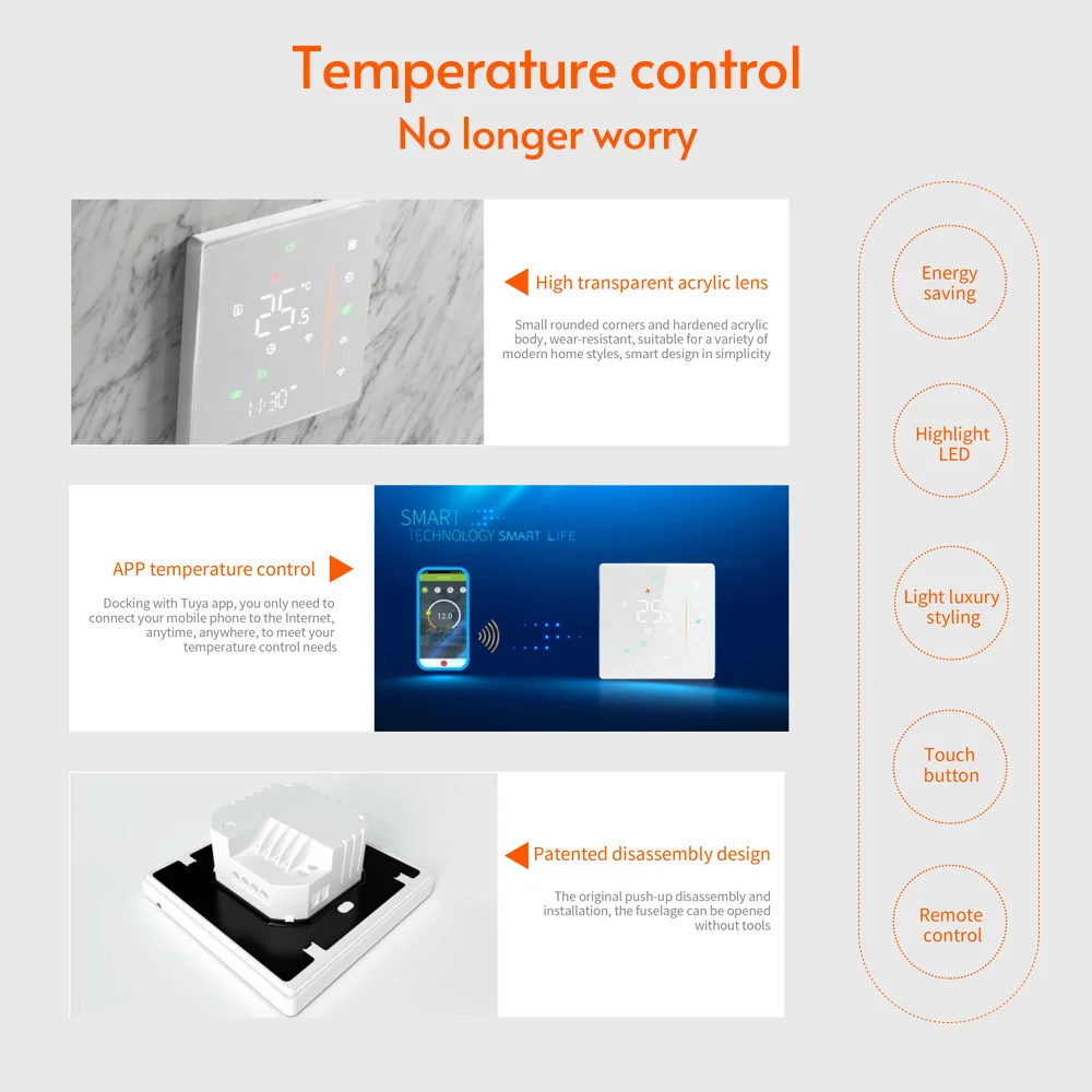 Alat pengontrol suhu, WiFi, termostat cerdas, pengontrol suhu mingguan, dapat diprogram, mendukung kontrol sentuh/aplikasi seluler/kontrol suara untuk rumah