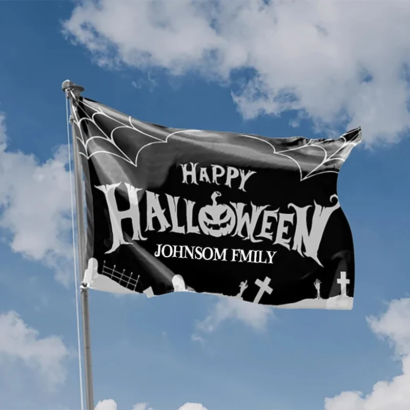 

Custom Happy Halloween Flag Outdoor Banners Personalized Family Name Flags Events Text Personalized Photo Flag Porch Banner