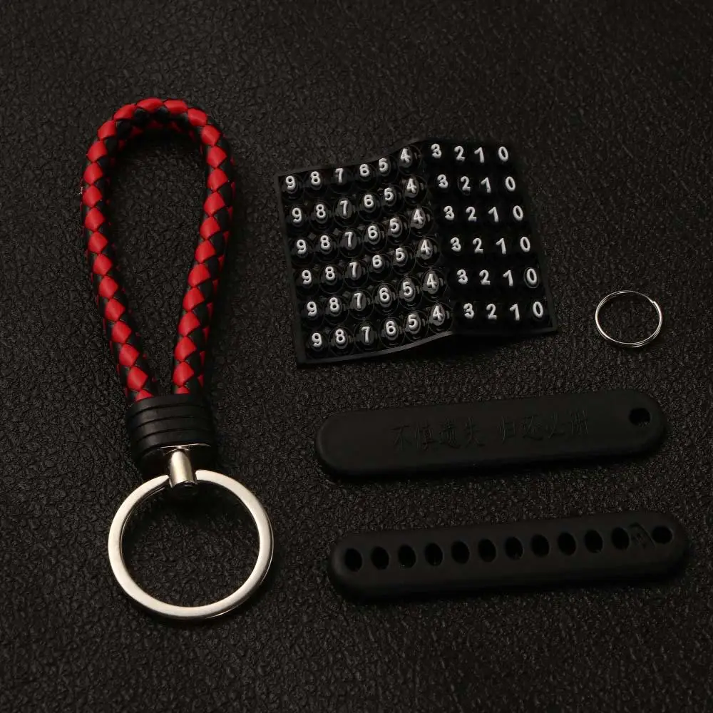 High Quality Anti-lost Leather Strap Hand Woven Phone Number Keychain Car Key Holder Car Key Clip ​ Lanyard Keyring