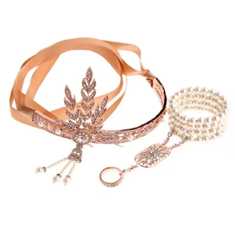 

The Great Gatsby Headband Ring Sets Tiara Bracelet 1920s Flapper Accessory Cosplay Vintage Bridal Tiara