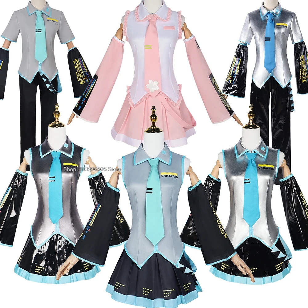 Mikuu Cosplay Full Set Silver Leather Fabric Suit Mikuu Cosplay Headwear Costume Outfit JK Sailor Dress High School Uniform