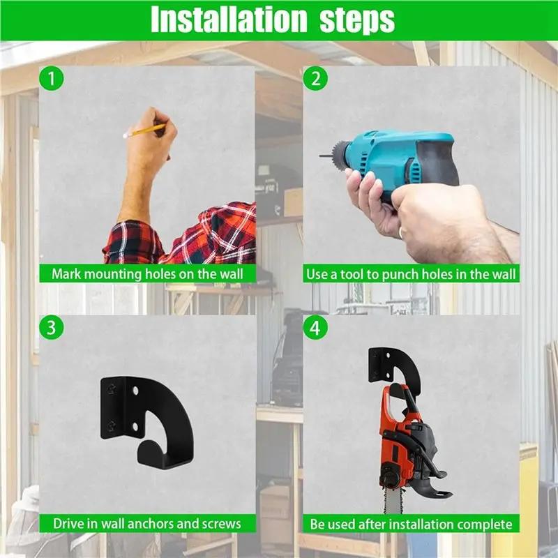 ABUE-3X Chainsaw Hanger, Heavy Duty Chainsaw Wall Mount Holder, Organizer Mounted Chainsaw Rack, Chain Saw Hanger For Garden