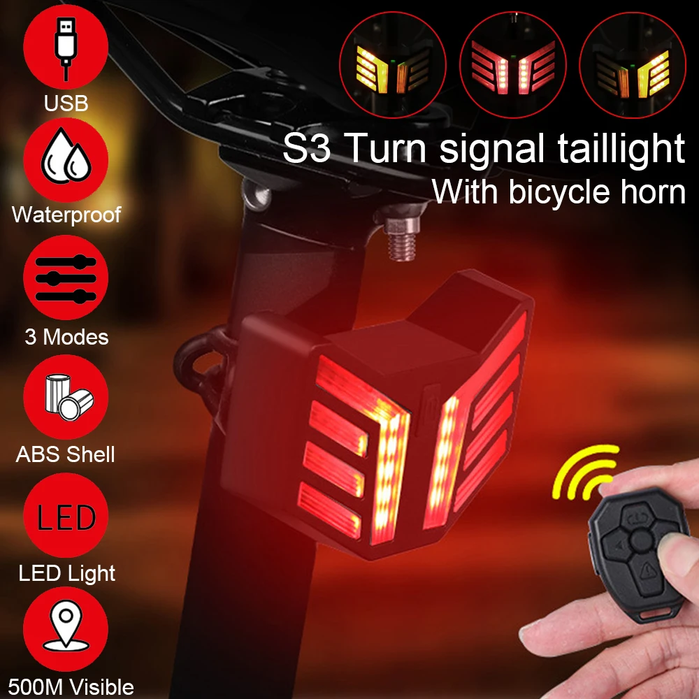 Bicycle Tail Light USB Bike Rear Light Wireless Remote Control Turn Signal for Bicycle with Horn Mountain MTB Road Accessories