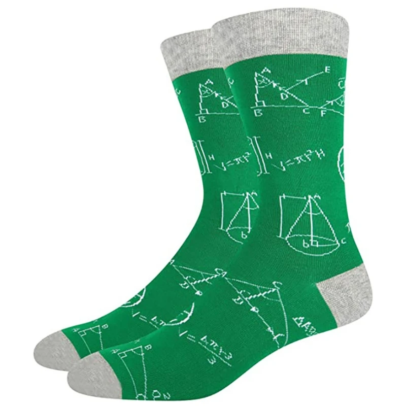 Chaussettes d'équipage imprimées formule mathématique, bonneterie tubulaire amusante en forme géométrie abstraite