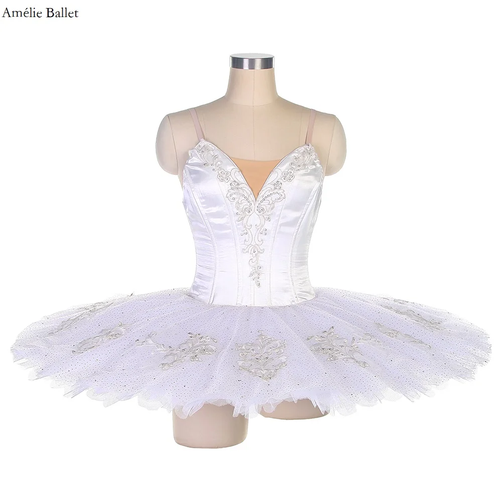 

B22092 White Spandex Bodice Professional Ballet Pancake Tutu For Girl & Women Ballet Costume Competition Tutu