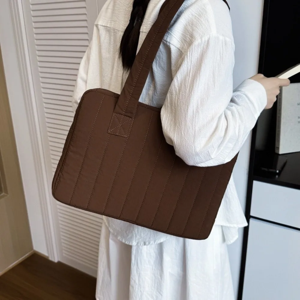 Multi-purpose Laptop Shoulder Bag Large Capacity Solid Color Laptop Protective Bag Zipper Closure Shockproof Laptop Handbag