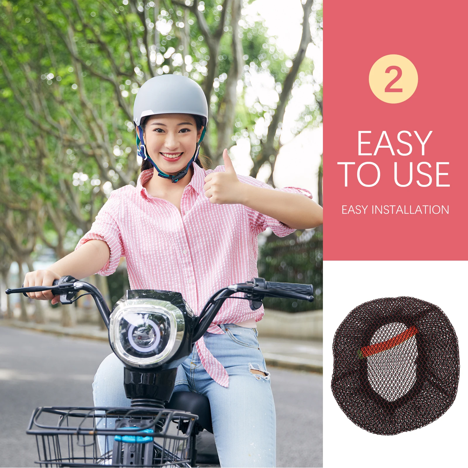 

Electric Bike Seat Cover Red Thickened Cushion Women Bicycle Saddle Protective Breathable Elastic Fit Anti Slip Sunproof