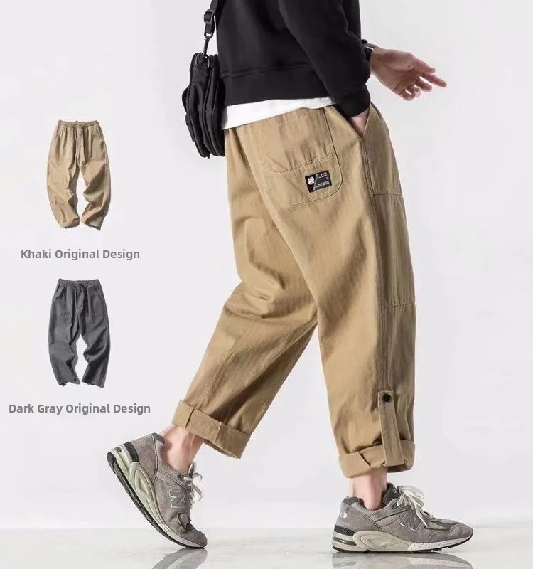 

Летние мужские повседневные рабочие брюки с вышитым логотипом, свободные прямые спортивные брюки, молодежные брюки со средней талией, длинные брюки