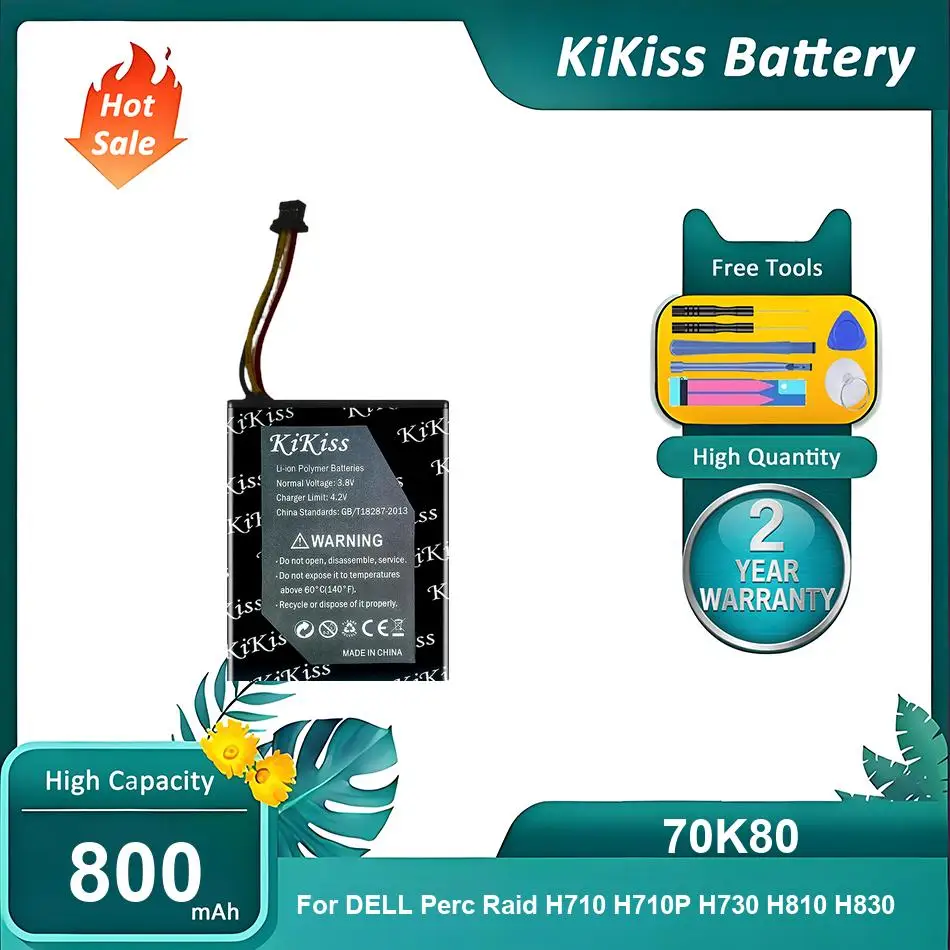 KiKiss Battery For DELL Perc Raid H710 H710P H730 H810 H830,70K80,800mAh