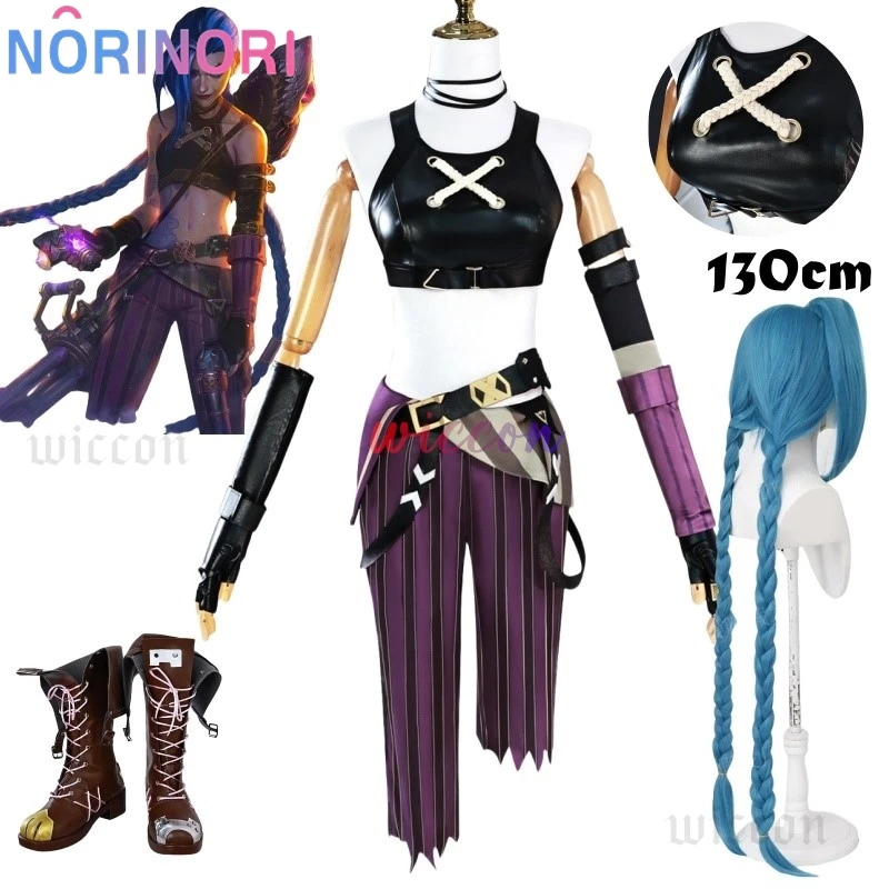 LOL Jinx Cosplay Costume Anime LOL Arcane Jinx Cosplay Uniform Outfits 130cm Wig Halloween Carnival Suit High Quality Costume