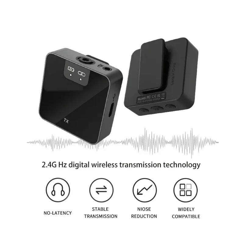 2024 Hot Selling Wireless Lavalier Microphone Rechargeable Dual 2.4GHz  for Interview Short Video