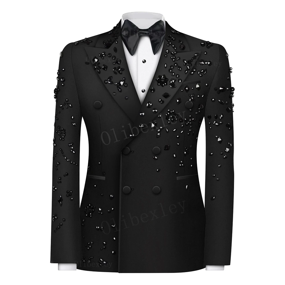 

Olibexley B02-Black Beads 1PCS Luxury Men Suits Jacket Double Breasted Business Suit for Men Groom Suit for Wedding(Only Jacket)