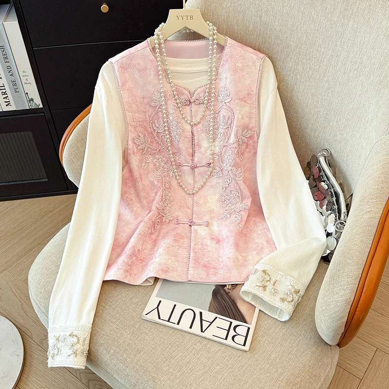 Retro Heavy Embroidery New Chinese Style Reformed Tang Suit Vest Women's Versatile Vest Top Outerwear Cotton Polyester Blend