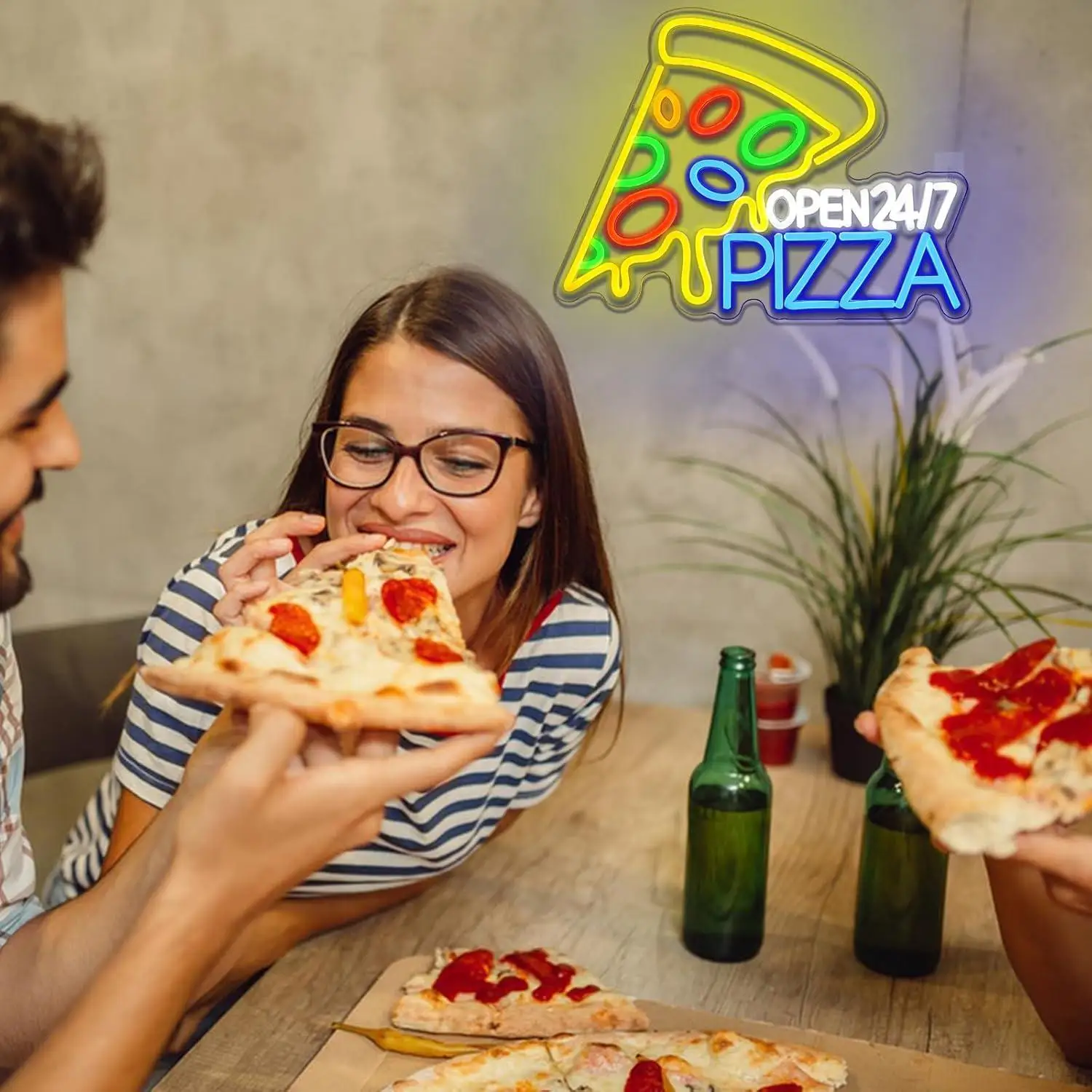 Pizza Open 24/7 Neon Sign Dimmable Food Neon Light Sign for Snacks Business Pizzeria Kitchen Restaurant Fast Food Store Decor