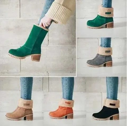 Mid length boots for women, 2025 lamb wool cotton snow boots warm and versatile women's shoes