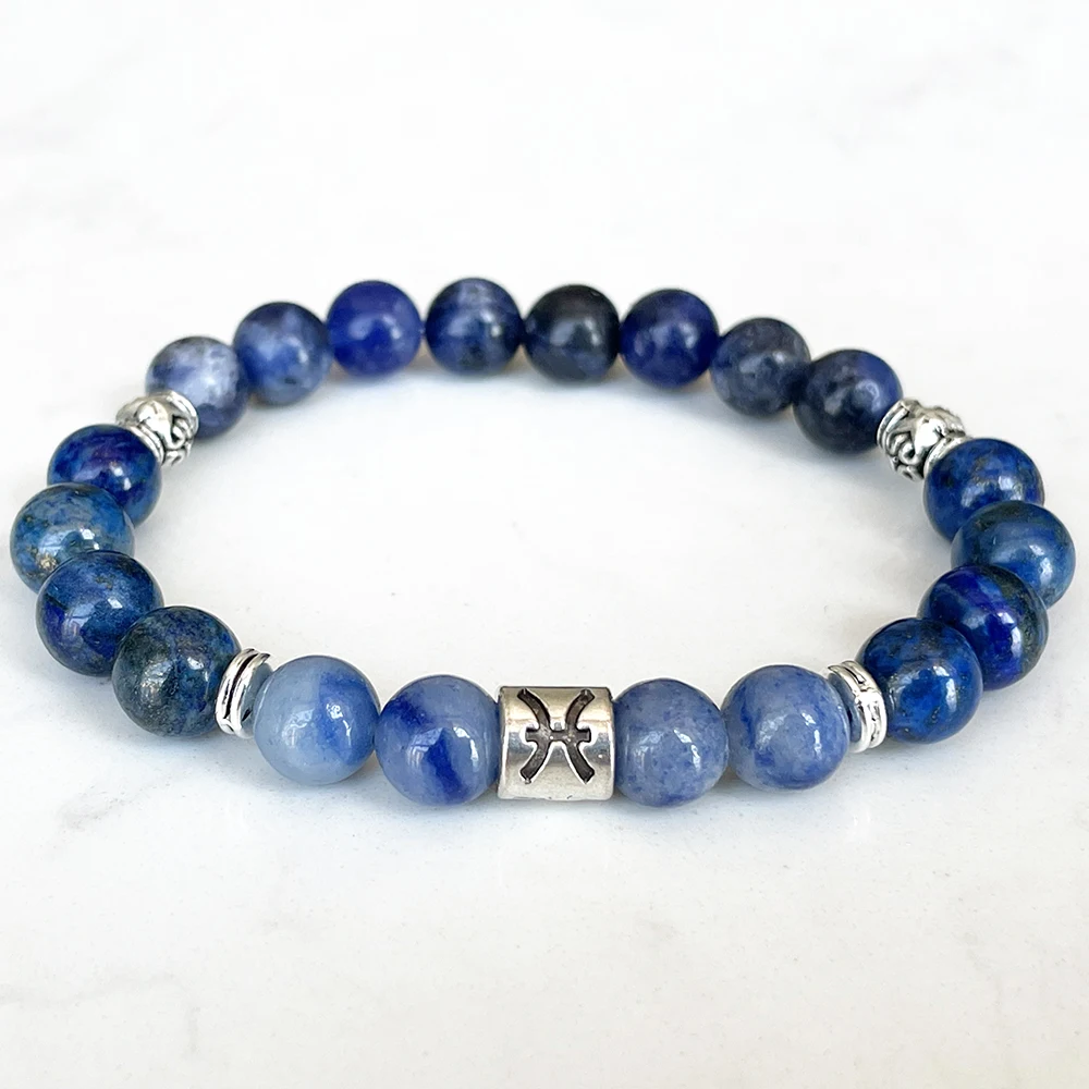 MG1672 Pisces Zodiac Bracelet For Women 8 MM Lapis Lazuli Blue Aventurine Sodalite Energy Wrist Mala Natural Gemstone Jewelry