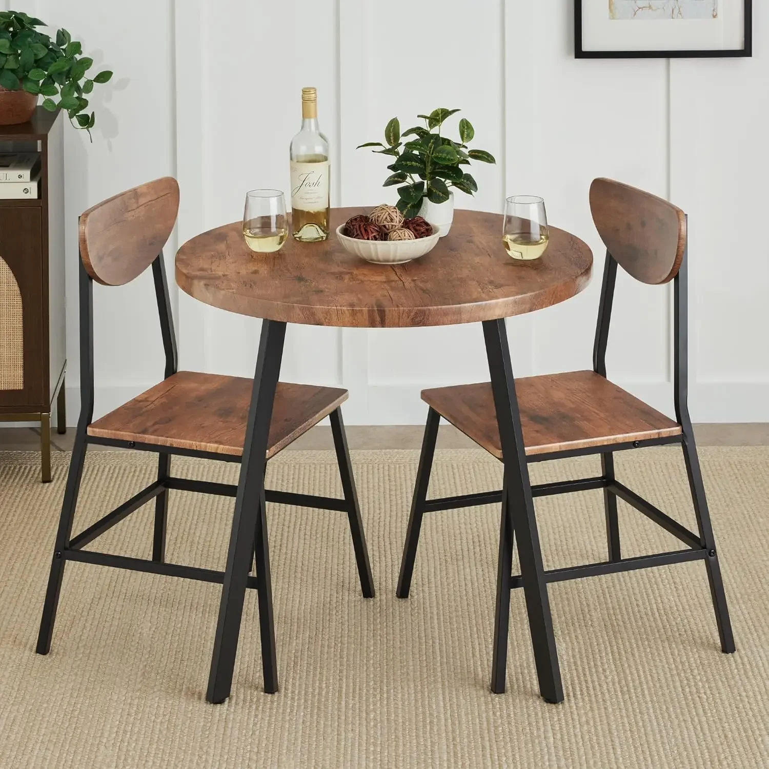 3-Piece Mid-Century Modern Round Dining Set, Space Saving Dinette for Kitchen, Dining Room, Small Space w/Metal Legs