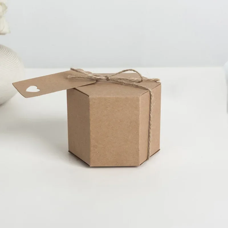 

50pcs Kraft Paper Hexagon Cardboard Box Candy Box DIY Biscuit Favor Gifts Boxes Baby Shower For Birthday Wedding Christmas Party