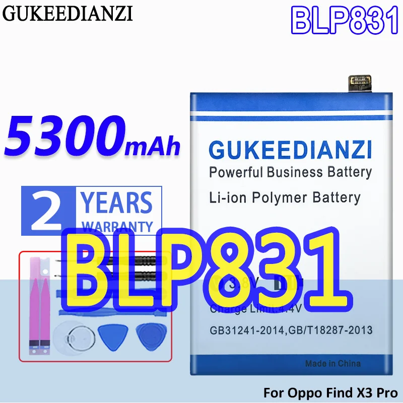 High Capacity GUKEEDIANZI Battery BLP831 5300mAh For Oppo Find X3 Pro X3Pro CPH2173 PEEM00