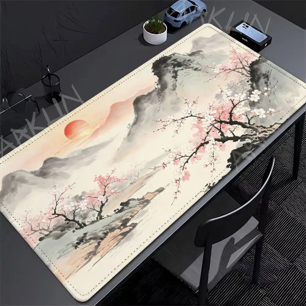 Landscape Ink Painting Mouse Pad Watercolor Mountain View Desk Mat Non-Slip Waterproof Smooth for Office Home Desktop Decoration