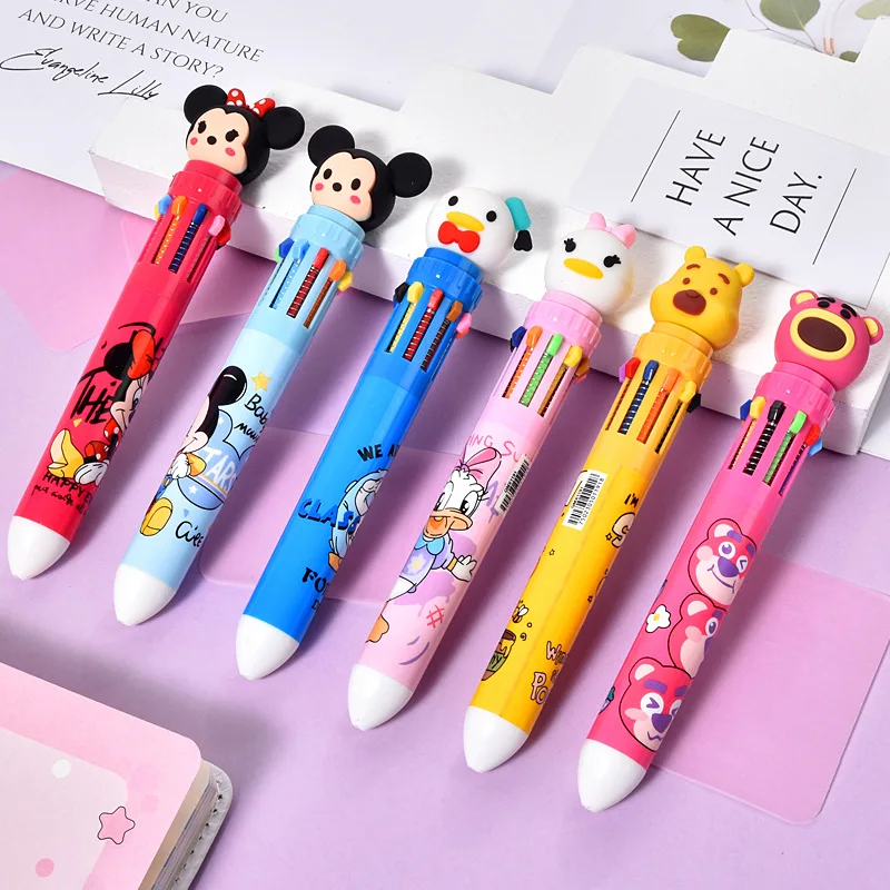 2/6/36 Pcs 6 Roles Cartoon Disney Mickey Doll 10-Colors Ballpoint Pen Student Stationery School Office Supplies Gift Prize Award