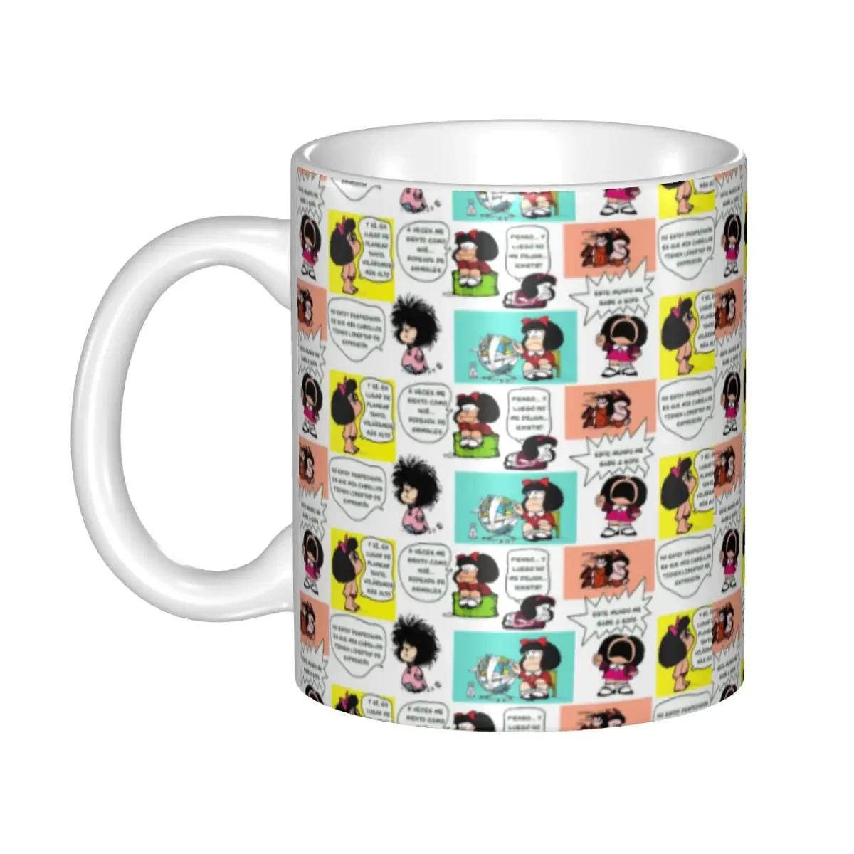 Mafalda With Notebook Mugs Custom Quino Comic Cartoon Coffee Ceramic Mug Creative Present