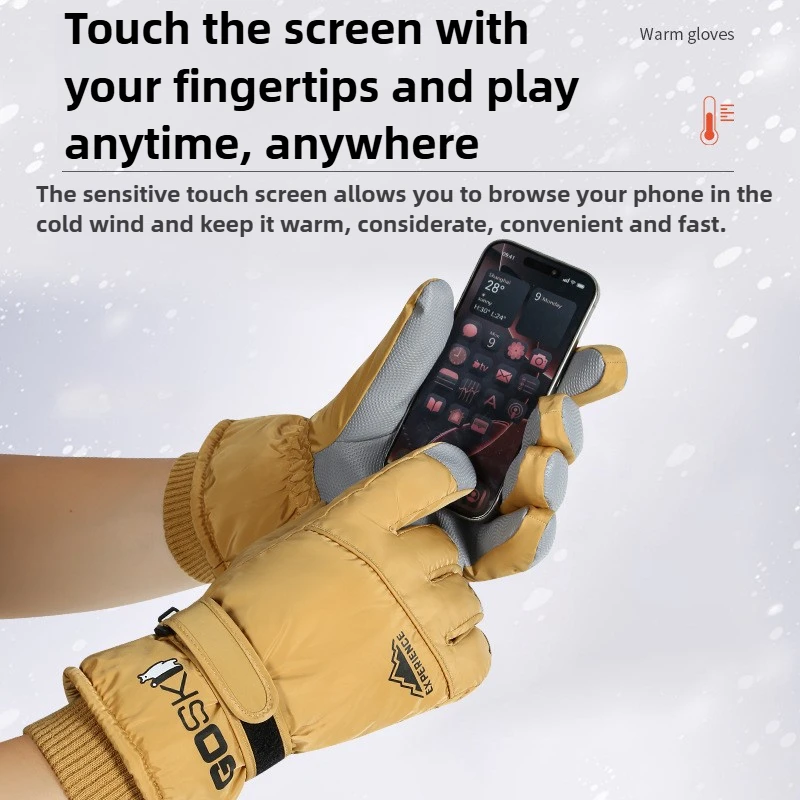 قفازات التزلج الشتوية غير قابلة للانزلاق شاشة تعمل باللمس مقاوم للماء ملحقات ركوب الدراجات الدافئة للجنسين قفازات حماية المعصم المضادة للخسارة #5