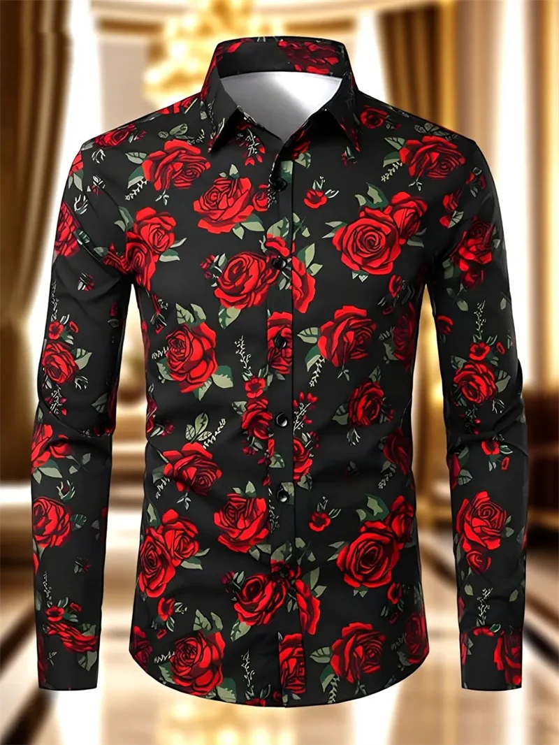 

Colorful flowers rose Pattern 3D printed men's long sleeved shirt casual shirt men's retro shirt fashionable Men clothing tops
