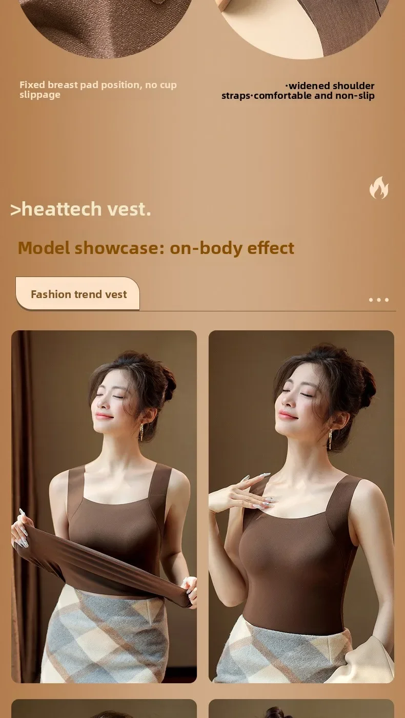Nahtlose Plus-Size-Thermo-Weste für Damen mit integriertem BH, fester Cup-Größe, für 40-90 kg, Herbst, Beauty-Skin-Tanktop, quadratischer Ausschnitt – Detail 19