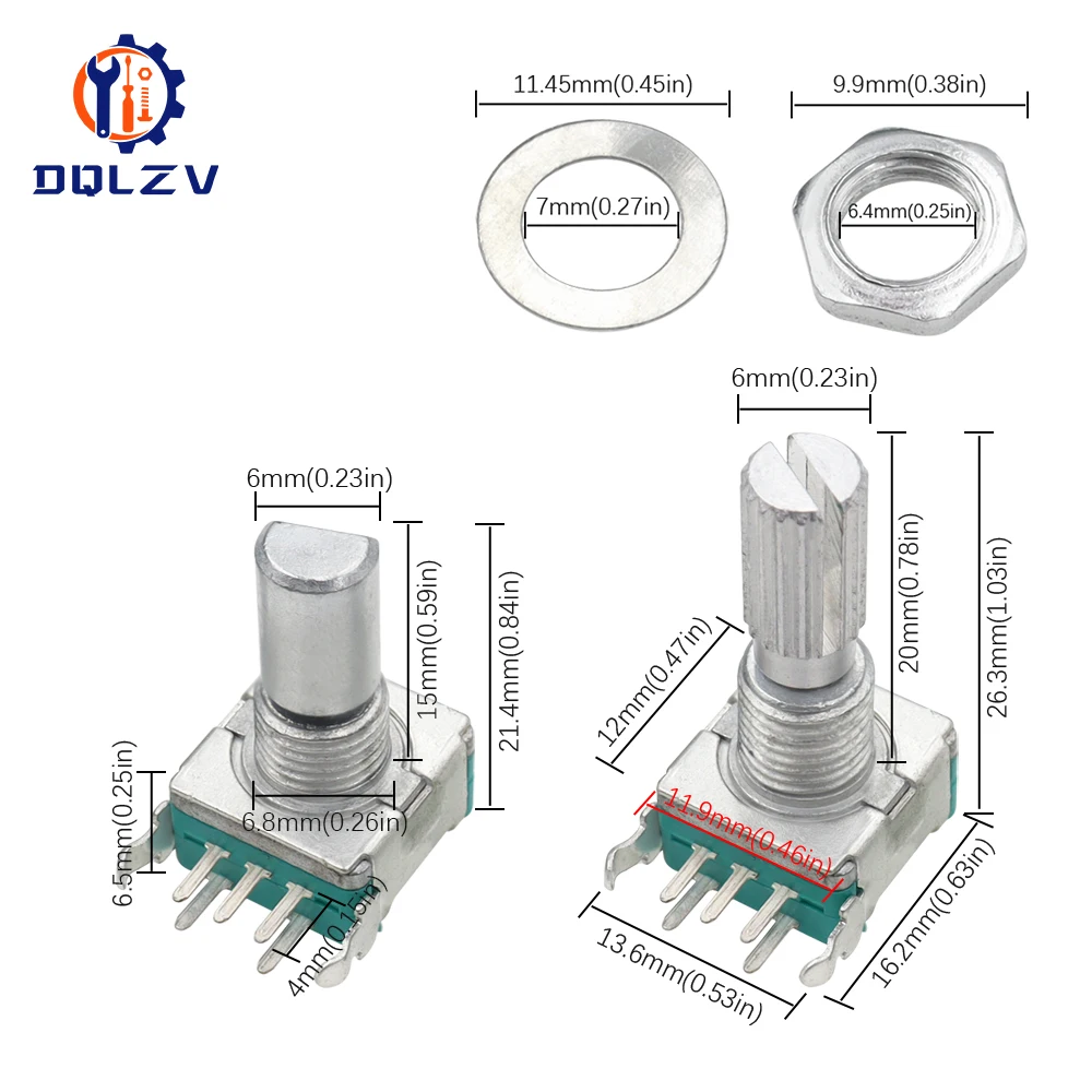 Rechtwinkliger EC11 360-Grad-Drehgeber mit Schalter Audio-Digitalpotentiometer 15 mm 20 mm 5PIN Druckknopf Codierungsknopf – Detail 3