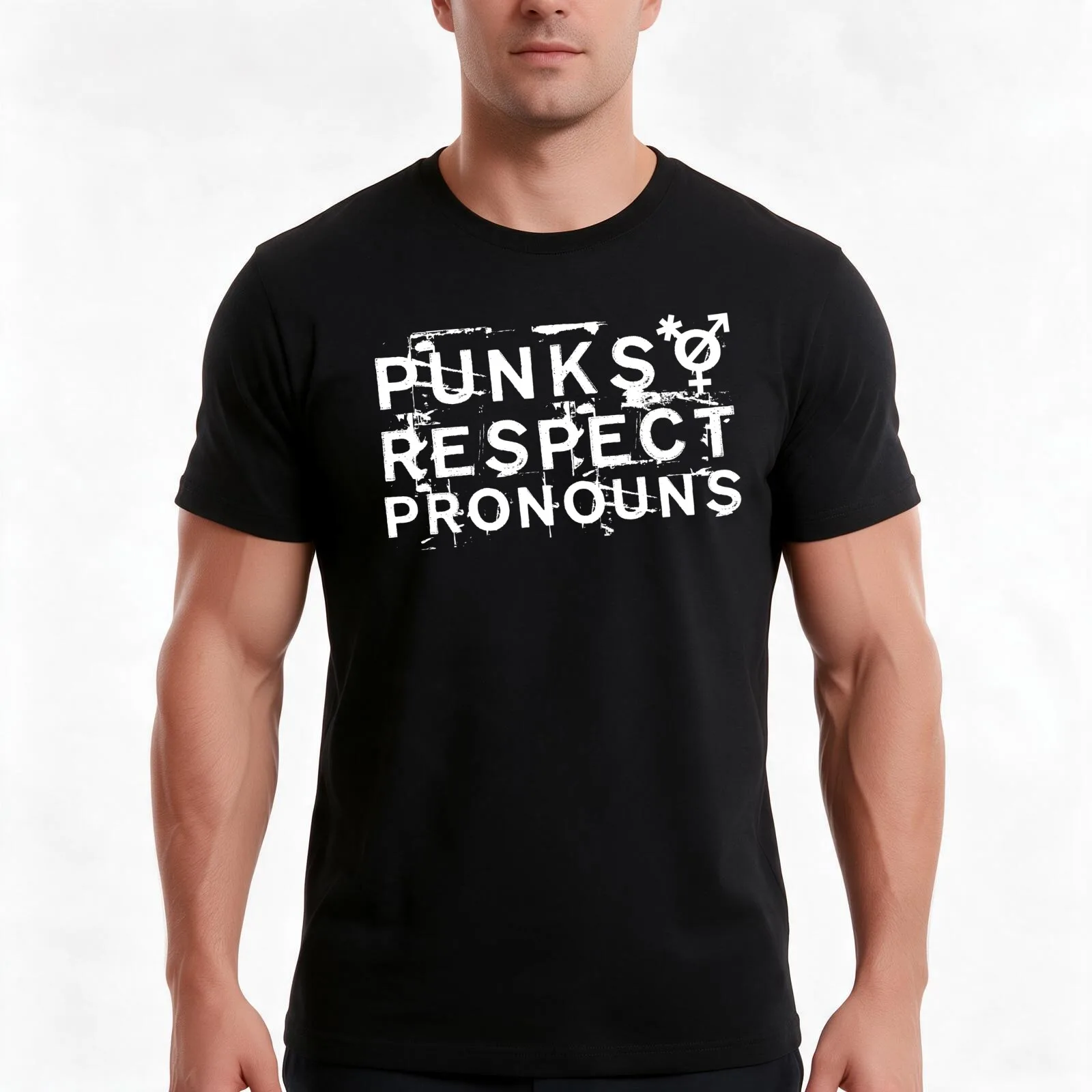 Punks Respect Pronouns!! T-Shirt, Summer Casual Cotton Tee, Oversized Streetwear Tops, Vintage Graphic Print, Unisex Men Women
