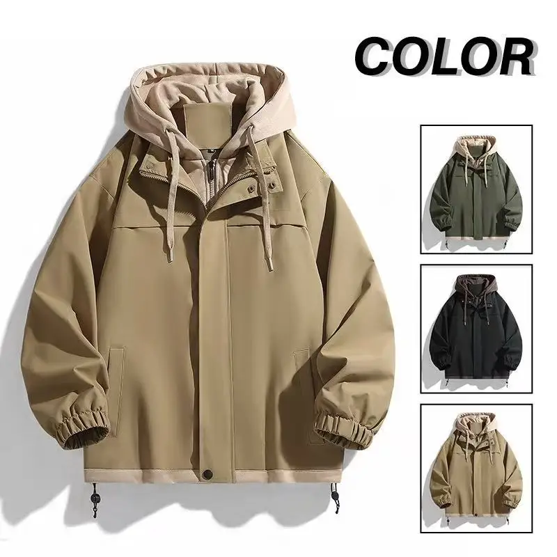 

Men's Hooded Jacket, Streetwear Oversized Zip Up Coat, Korean Style Casual Outerwear, Trendy Male Windbreaker