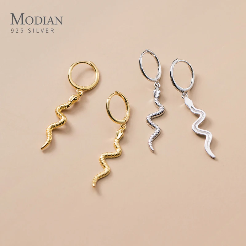 

Modian Real 925 Sterling Silver Vintage Snake Dangle Earrings For Women Fashion Animal Ear Buckles Party Fine Jewelry Gift