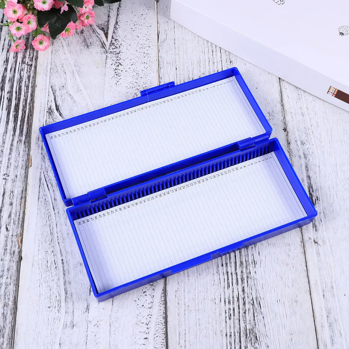 

Microscope Navy Plastic for 50 Slides Top-Hinged Lid Biological Pathology Slide Holder Easy Storage High Temperature