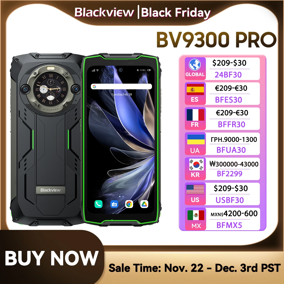 [World Premiere] Blackview BV9300 PRO Rugged Smartphone Helio G99 Android 13 Mobile Phone 8GB 12GB RAM, Dual Display Cellphones