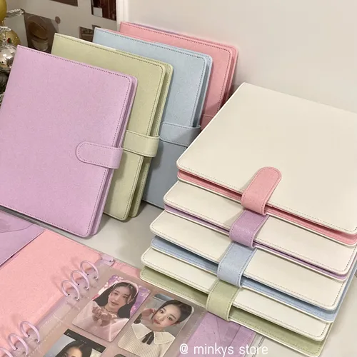 MINKYS macarrón brillante PU A5 Kpop tarjetas fotográficas libro de colección tarjetas fotográficas de 3 pulgadas álbum de almacenamiento papelería Kawaii de Corea