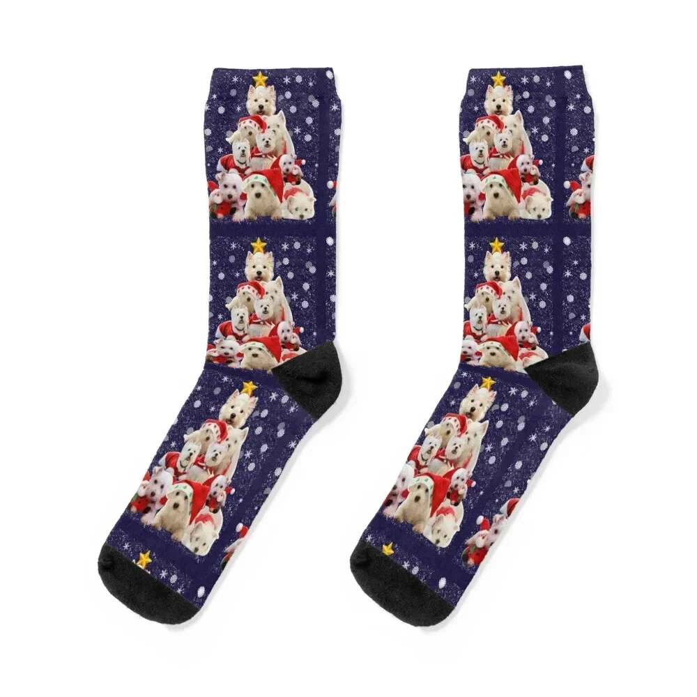 

Westie Christmas tree dog pajamas Socks Hiking boots designer kawaii floral Socks Women's Men's