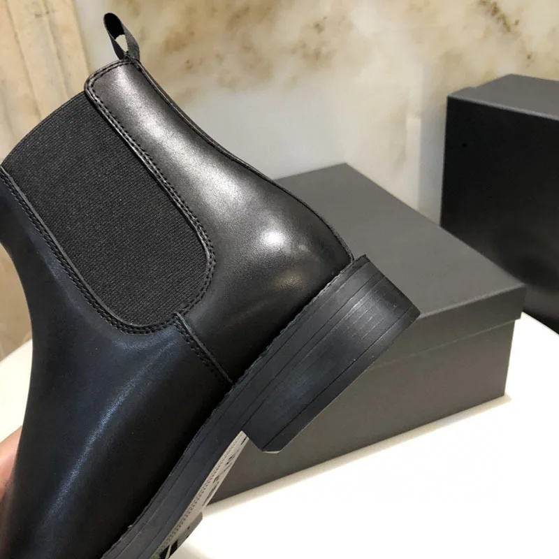 Cnlalaxury Chelsea Boots Genuine Leather Ankle Boots for Women Autumn Fashion Black Booties Platform Women Shoes goth boots