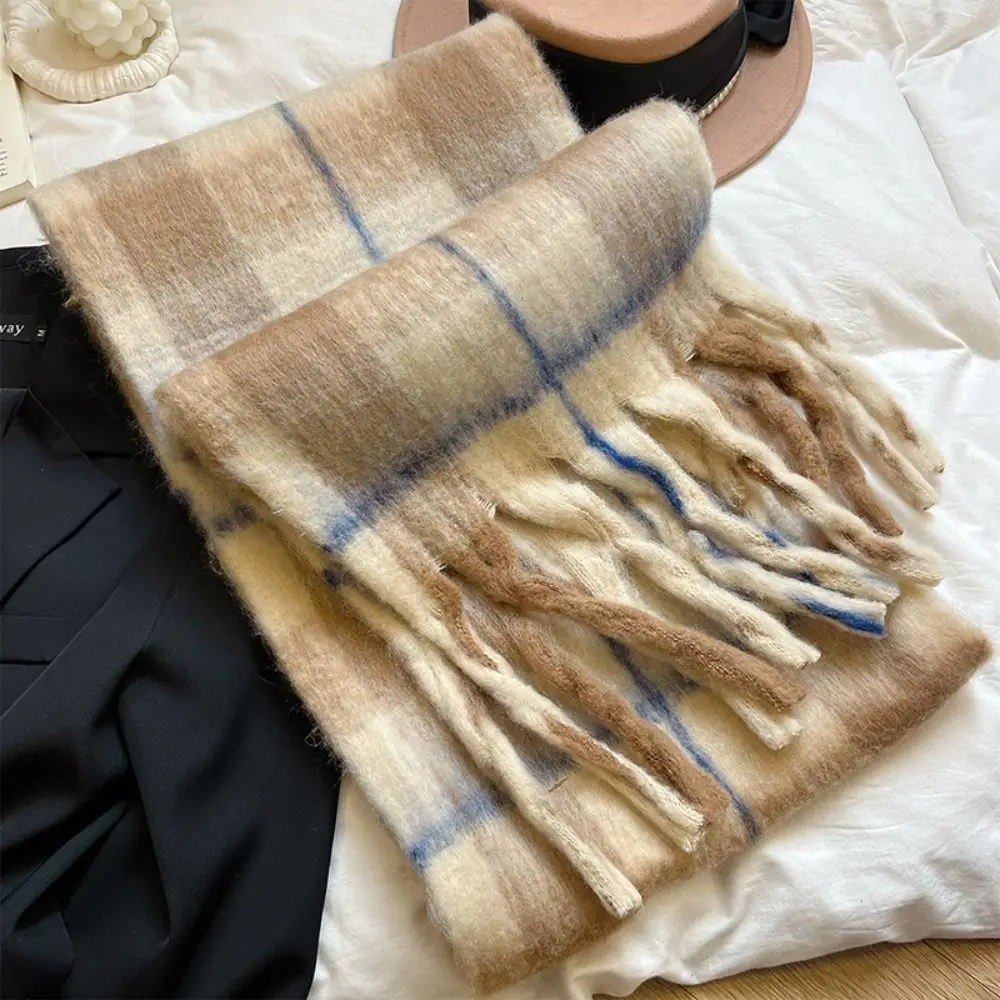 

Модный клетчатый шерстяной шарф с кисточками в корейском стиле, холодостойкие зимние кашемировые шарфы, утепленные женские шаль, женская