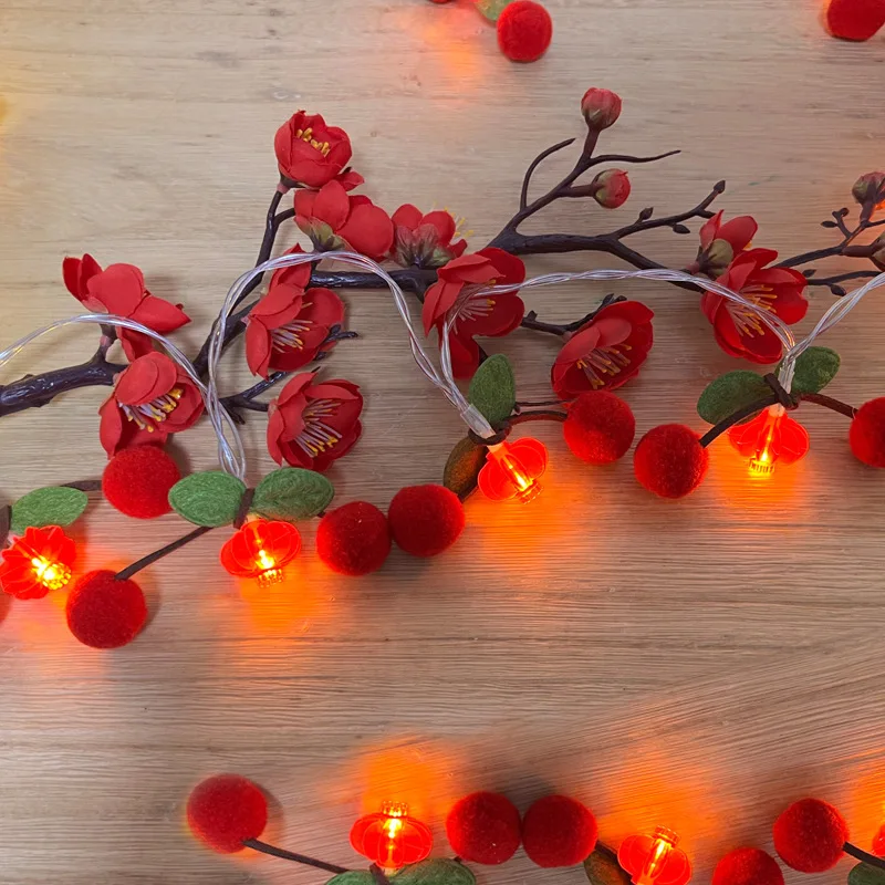 Cadena de luces de colores de frutas rojas, lámparas LED rojas, linternas pequeñas, cadena de luces, decoración de Ambiente de vacaciones de Navidad