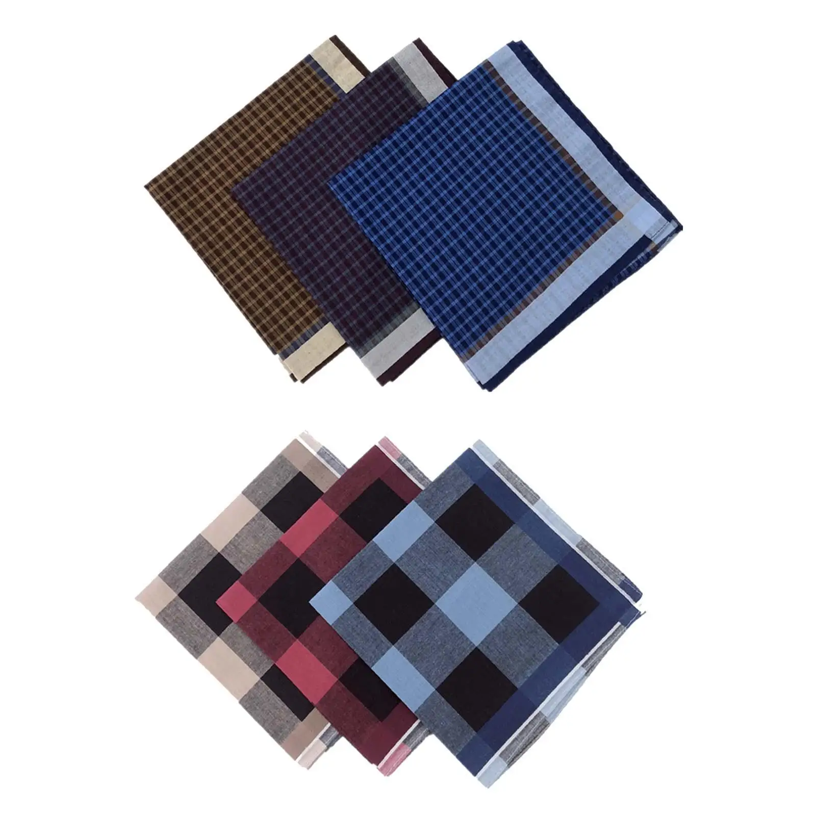 6Pcs Dark Plaid Handkerchief Pocket Square Classic 40cmx40cm Assorted Reusable Soft Hankies for Celebration Birthday Party