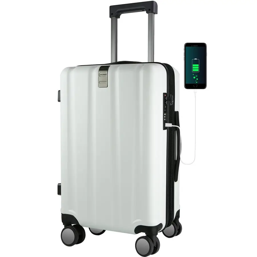 

20 Inch Carry On Luggage Expandable Spinner Wheels TSA Lock USB Port Durable Rolling Suitcase