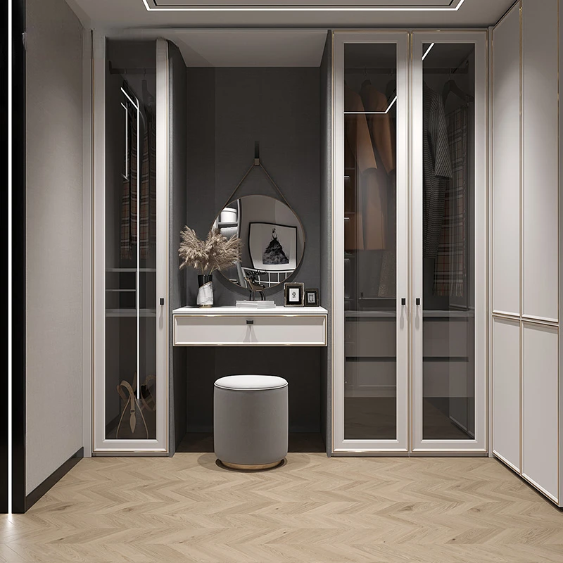 Customized household full house wardrobe with modern minimalist design, walk-in cloakroom